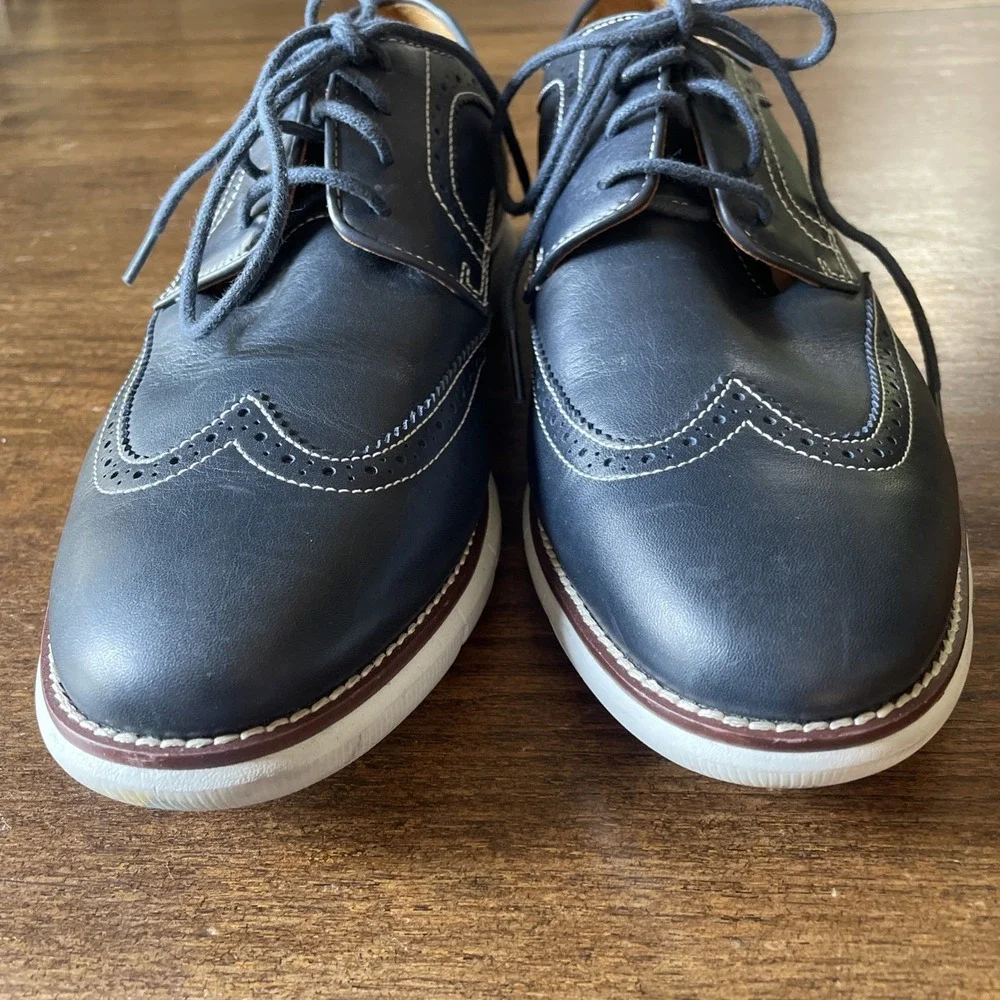 Johnston & Murphy Men's 10.5 Navy Leather Wingtip Oxford Dress Shoes 20-8369